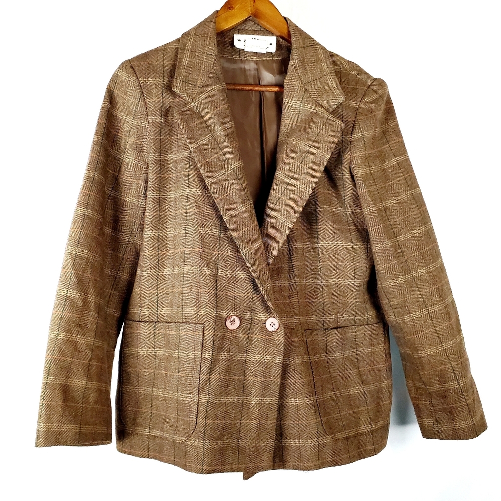 Vintage The Wyndham Collection Wool Brown Plaid Blazer‎ Jacket